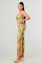 Luxe geo print satin bra top and palazzo jumpsuit | Mixtshop LLC