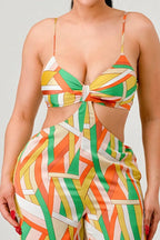 Luxe geo print satin bra top and palazzo jumpsuit | Mixtshop LLC