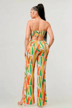 Luxe geo print satin bra top and palazzo jumpsuit | Mixtshop LLC