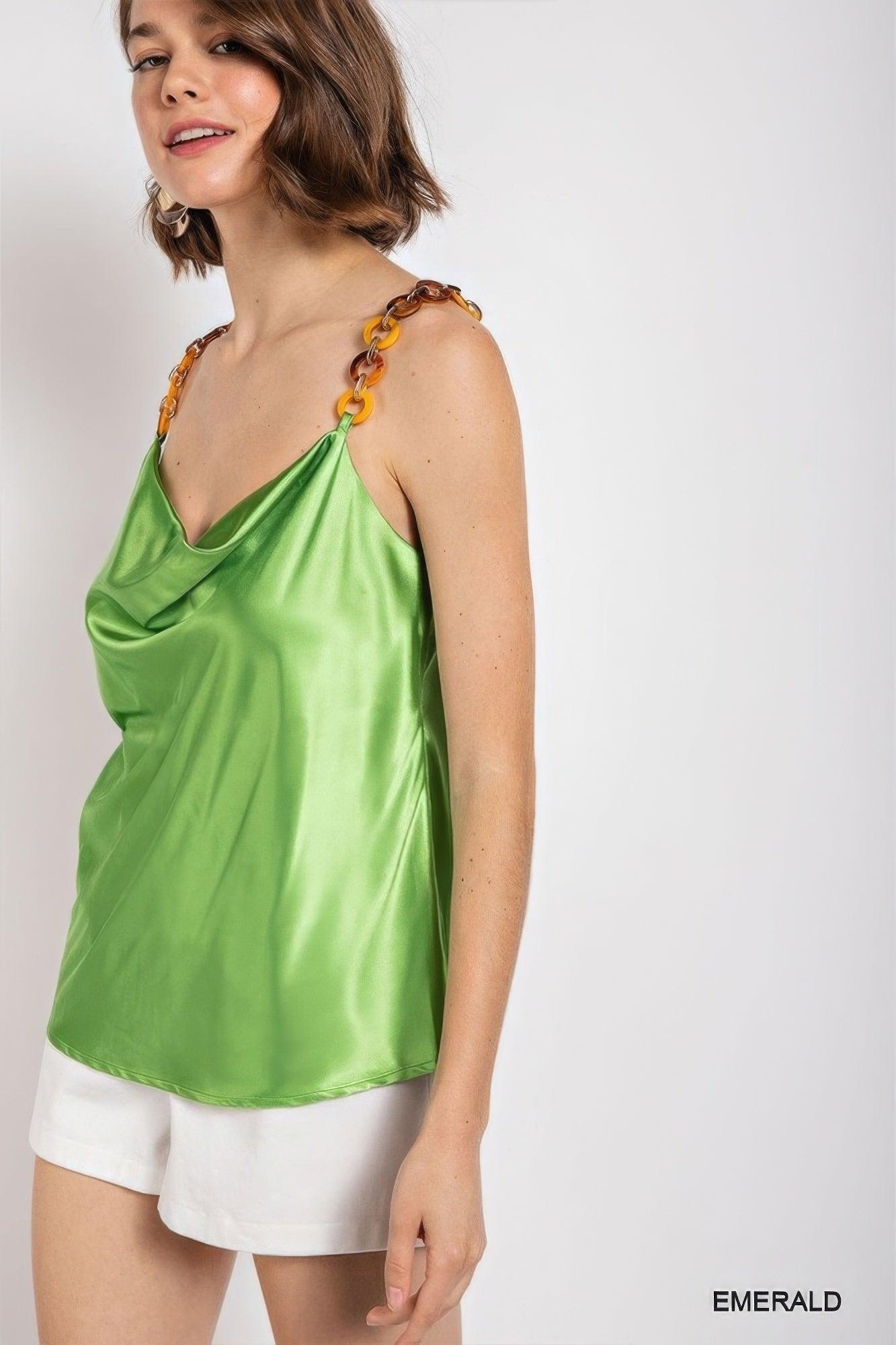 Cowl neck satin camisole with chain strap | Mixtshop LLC