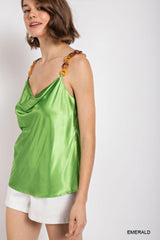 Cowl neck satin camisole with chain strap | Mixtshop LLC