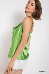 Cowl neck satin camisole with chain strap | Mixtshop LLC