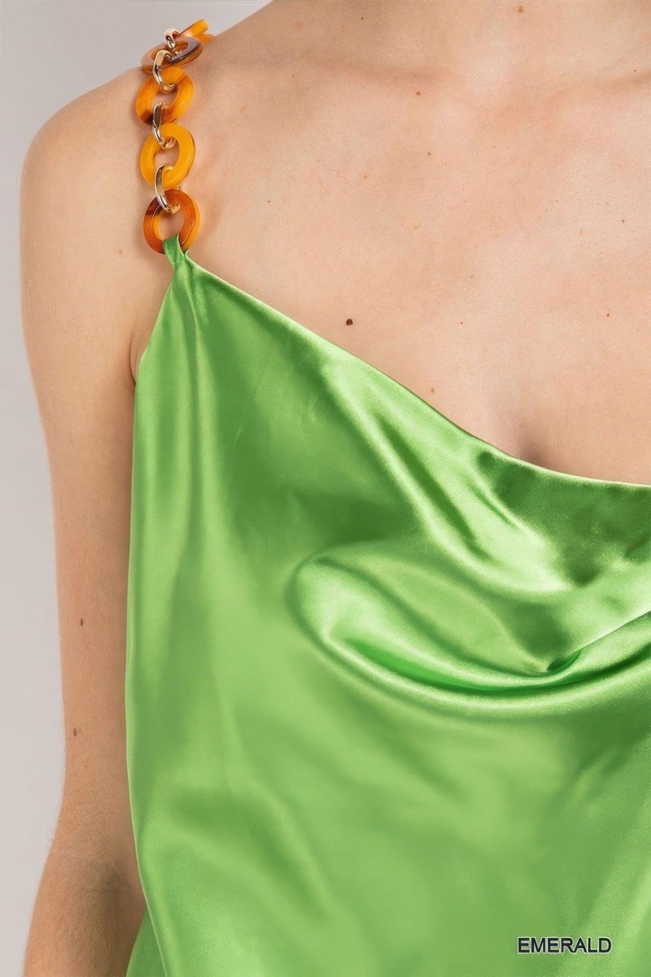 Cowl neck satin camisole with chain strap | Mixtshop LLC
