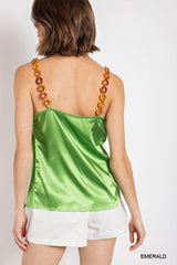 Cowl neck satin camisole with chain strap | Mixtshop LLC