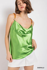 Cowl neck satin camisole with chain strap | Mixtshop LLC