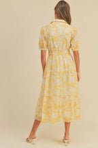 Button closure waist belt puff sleeve dress | Mixtshop LLC