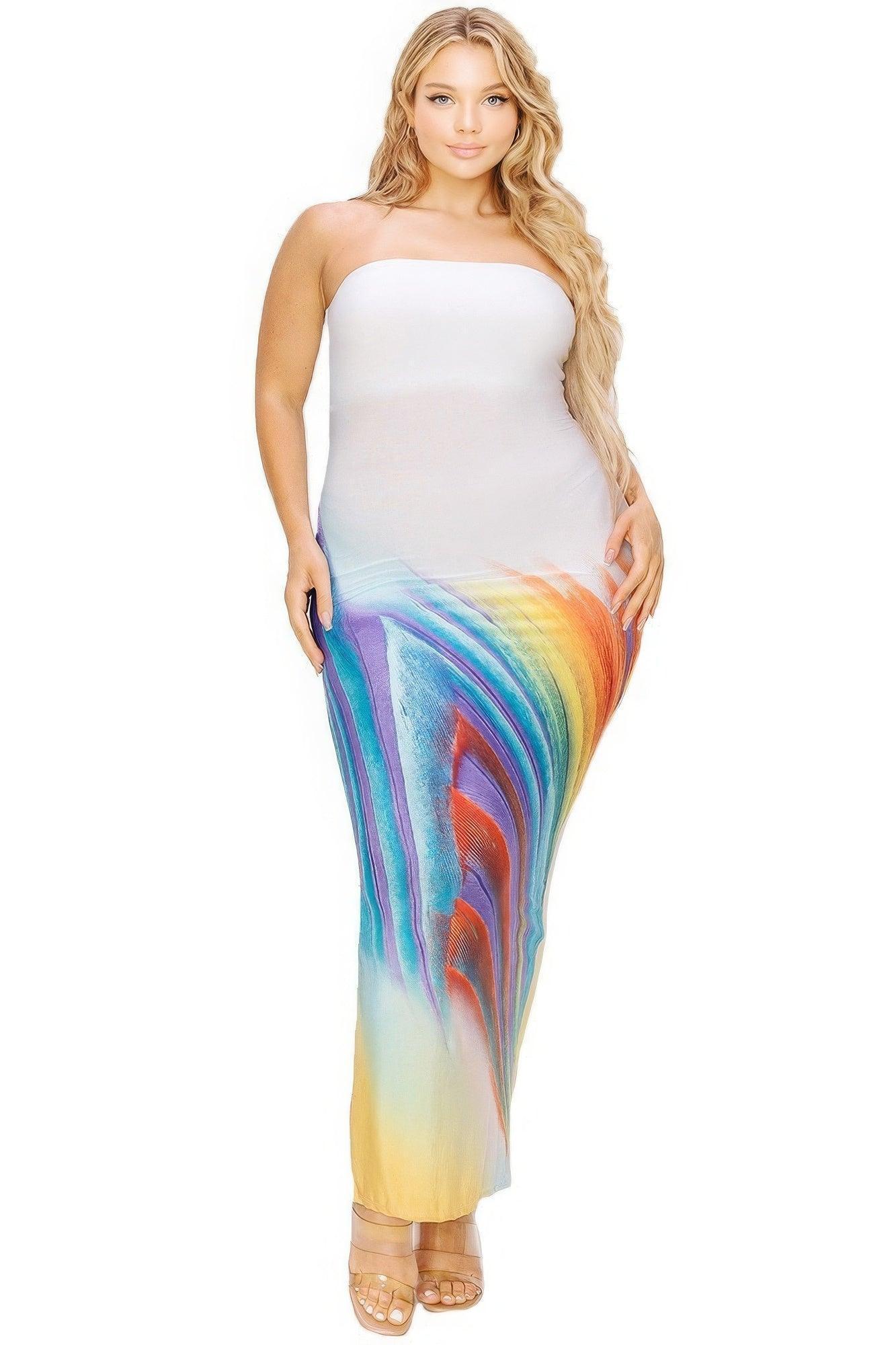 Plus sleeveless color gradient tube top maxi dress | Mixtshop LLC Main image