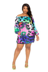 Electric leopard off shoulder bubble mini dress | Mixtshop LLC