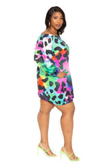 Electric leopard off shoulder bubble mini dress | Mixtshop LLC
