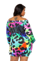 Electric leopard off shoulder bubble mini dress | Mixtshop LLC