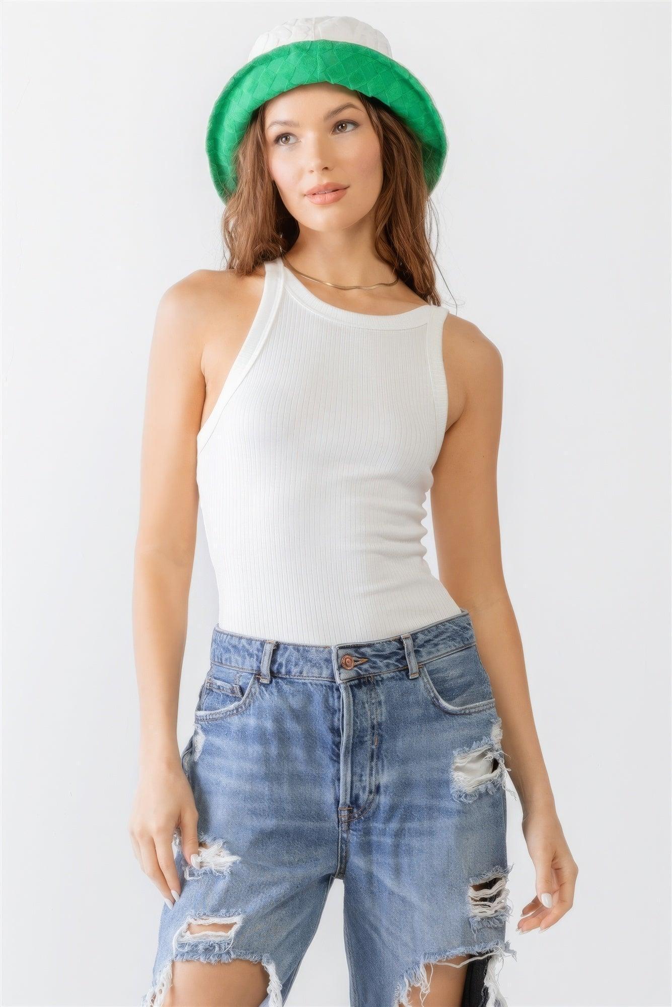 Ribbed V Strap Back Bodysuit | Mixtshop LLC Main image
