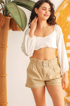 Ivory Puff Long Sleeve Smocked Back Crop Top | Mixtshop LLC