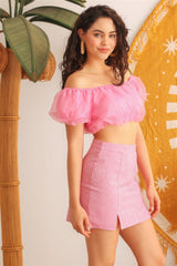 Organza Puff Short Sleeve Crop Top | Mixtshop LLC