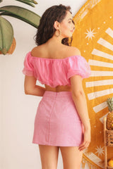 Organza Puff Short Sleeve Crop Top | Mixtshop LLC