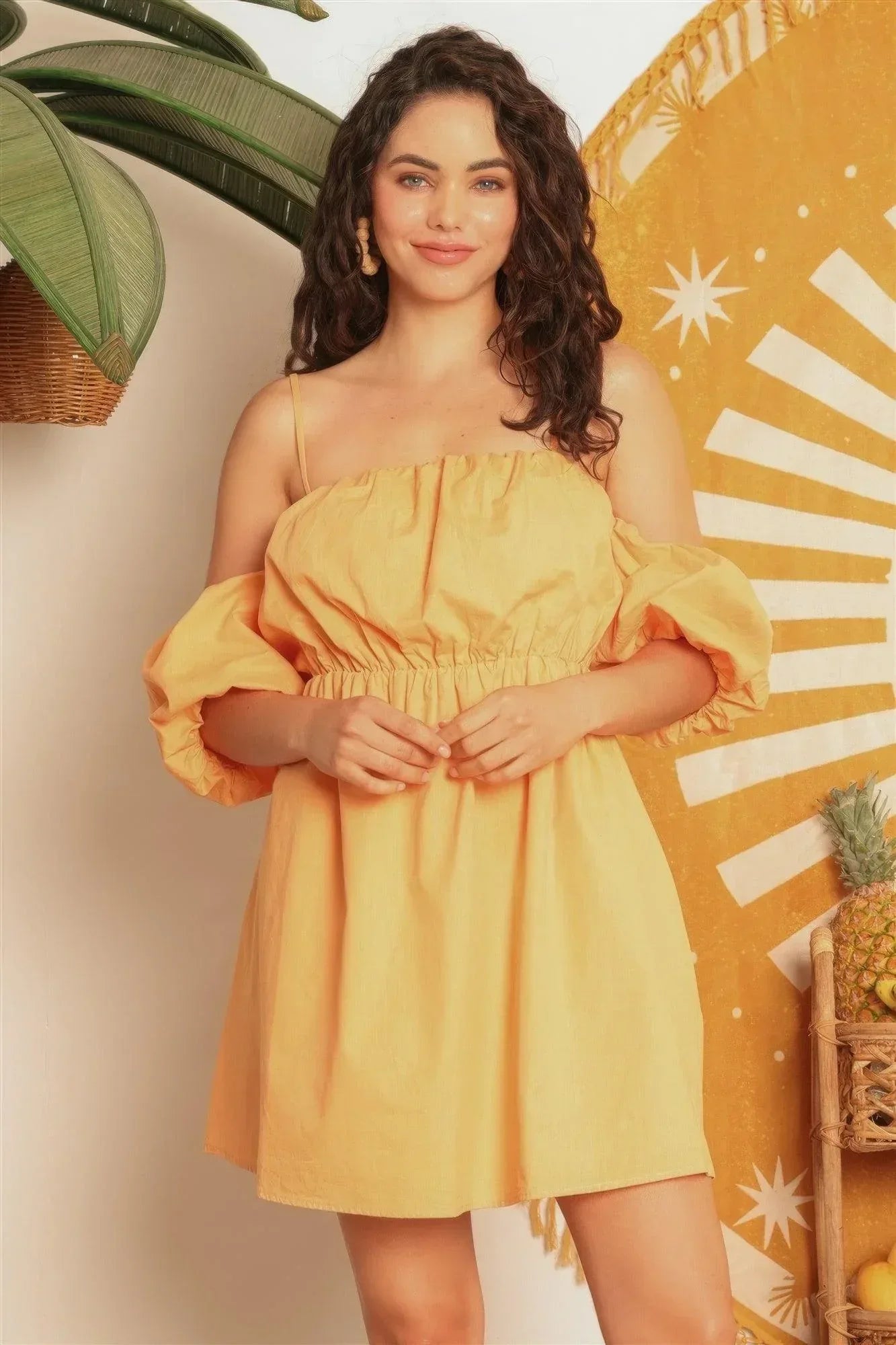 Mango Cotton Cold Shoulder Puff Short Sleeve Mini Dress | Mixtshop LLC Main image