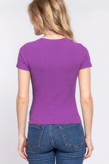 Short Slv Crew Neck Variegated Rib Knit Top | Mixtshop LLC