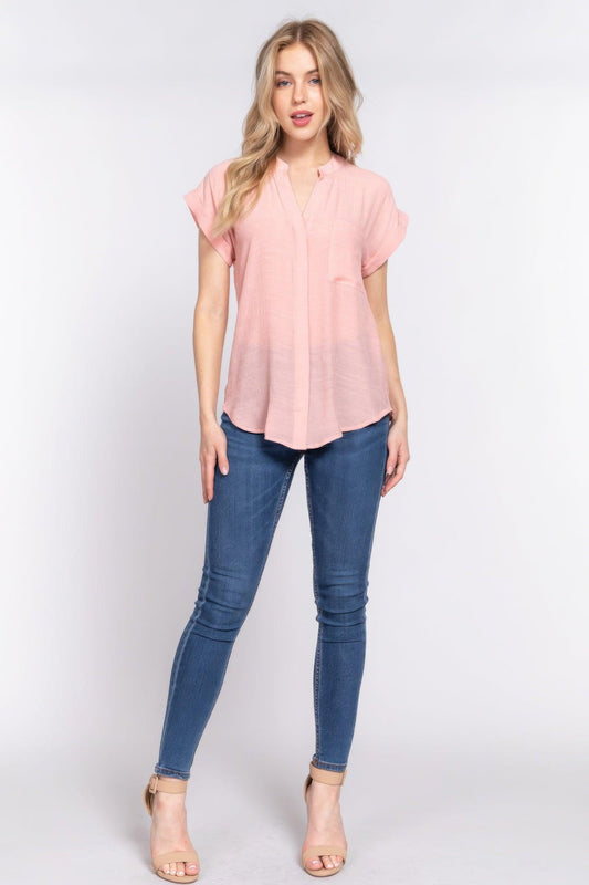 Dolman Slv Button Down Woven Top | Mixtshop LLC