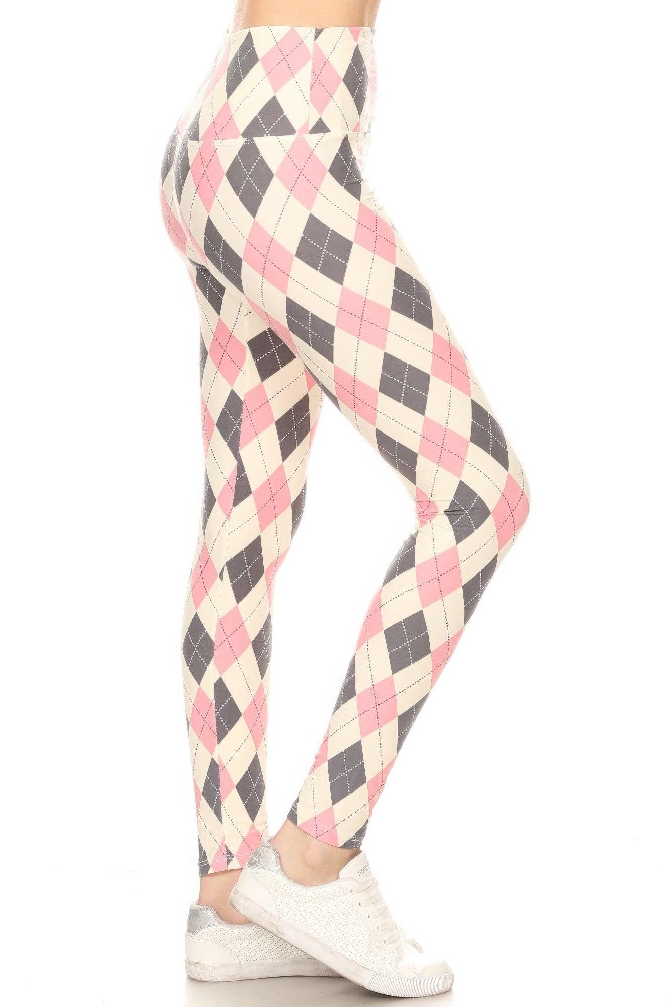 5-inch Long Yoga Style Banded Lined Argyle Printed Knit Legging With High Waist | Mixtshop LLC
