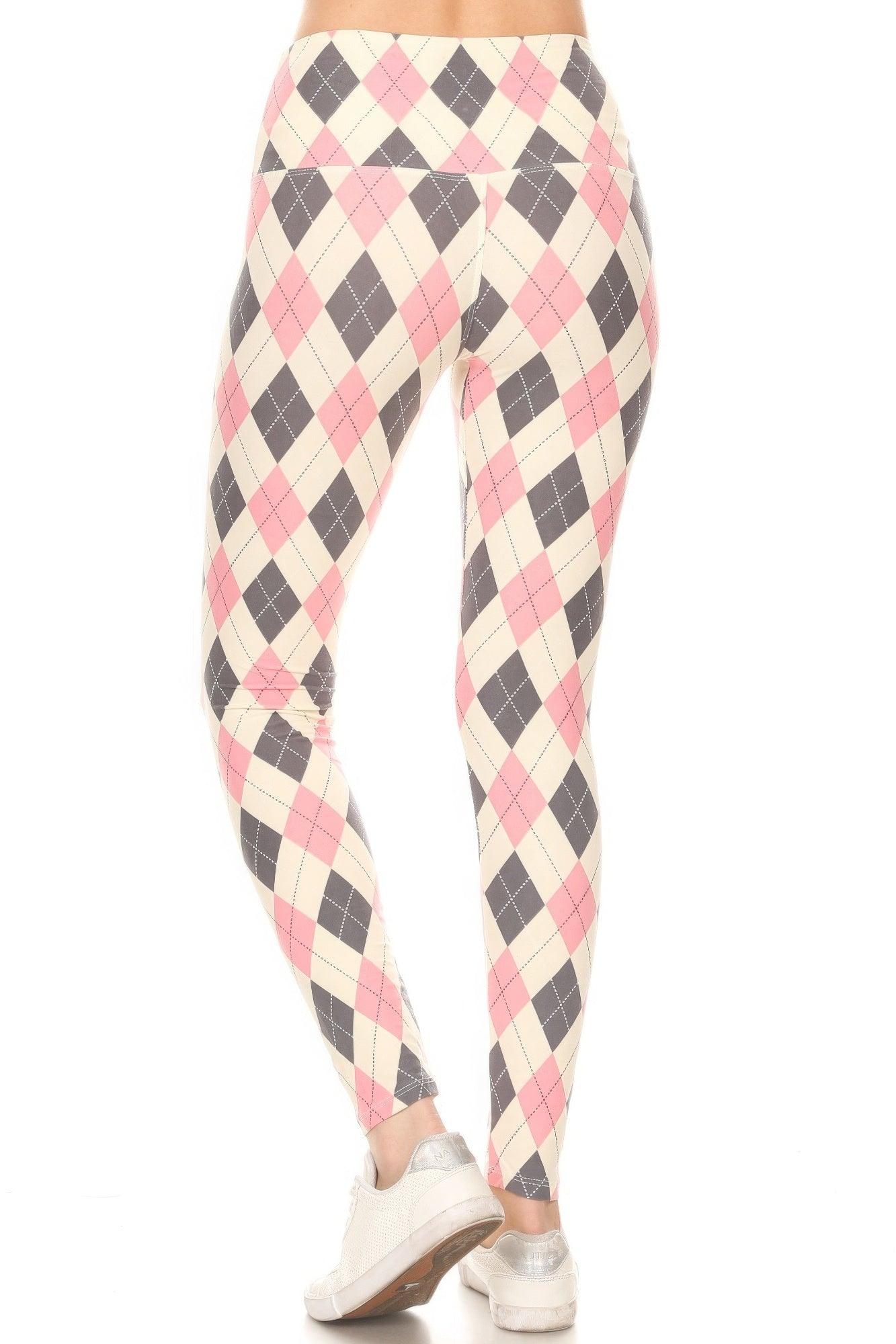 5-inch Long Yoga Style Banded Lined Argyle Printed Knit Legging With High Waist | Mixtshop LLC