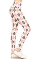 5-inch Long Yoga Style Banded Lined Argyle Printed Knit Legging With High Waist | Mixtshop LLC