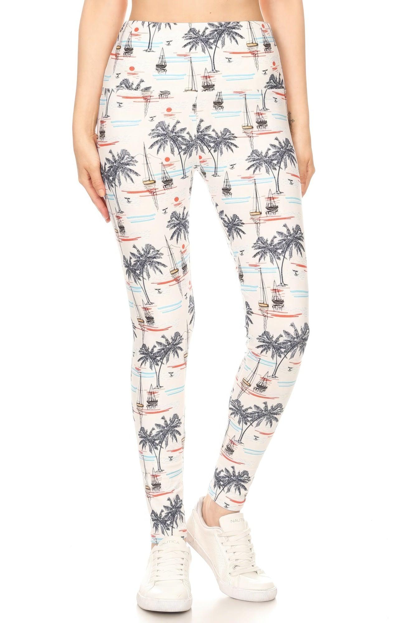 5-inch Long Yoga Style Banded Lined Sailor Printed Knit Legging With High Waist | Mixtshop LLC