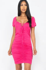 Front Lace Up Ruched Mini Dress | Mixtshop LLC