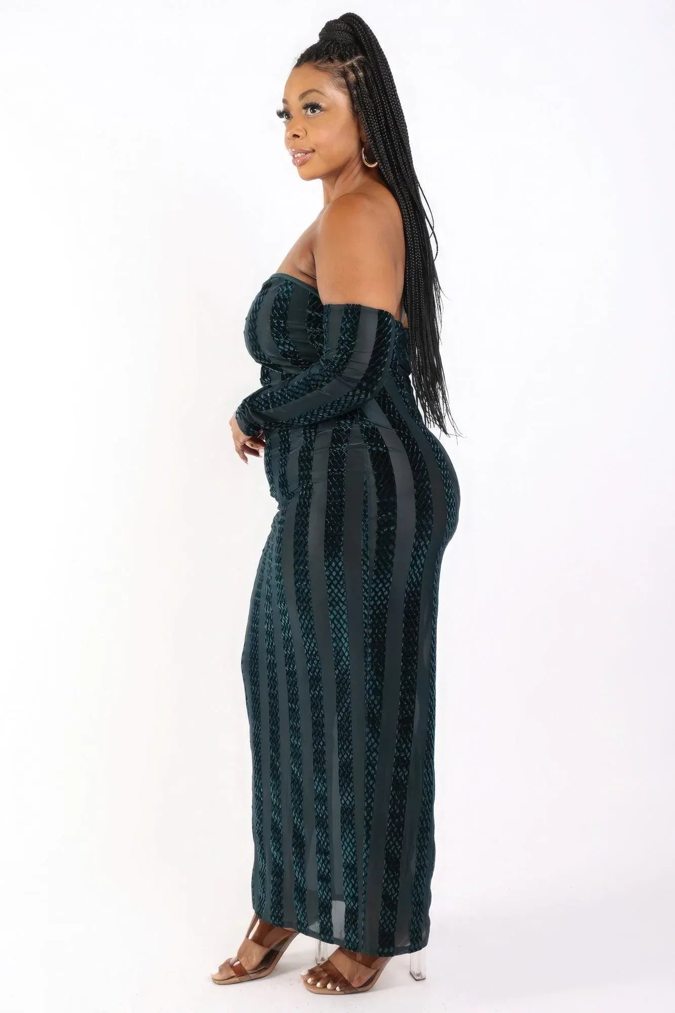 Striped Velvet Off Shoulder Dress Secondary image