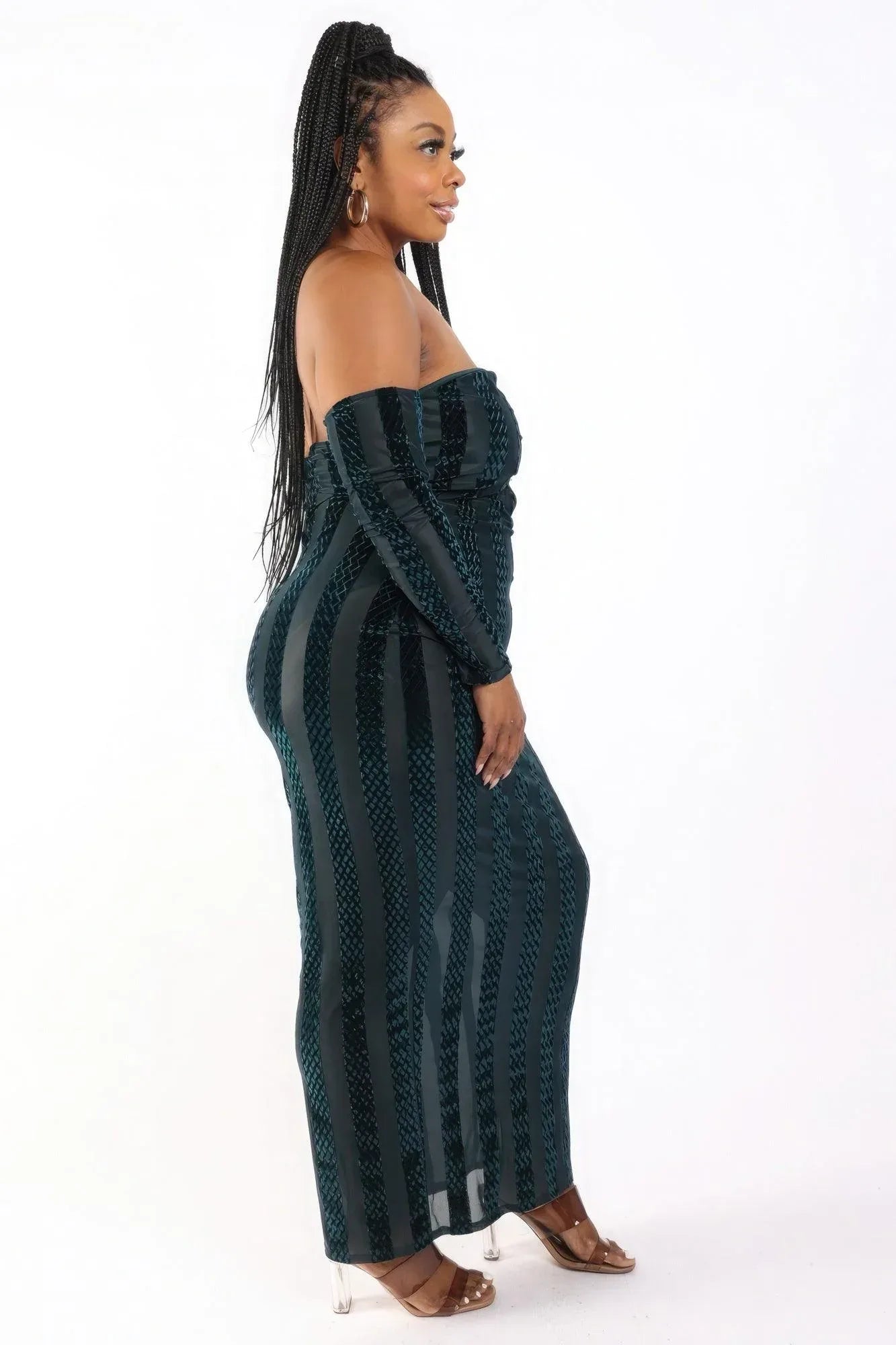 Striped Velvet Off Shoulder Dress | Mixtshop LLC
