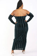 Striped Velvet Off Shoulder Dress | Mixtshop LLC