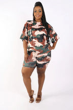 Camo Printed Crop Top And Biker Short Set | Mixtshop LLC