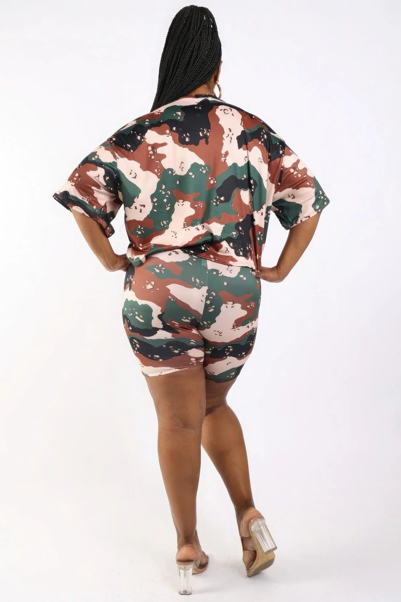 Camo Printed Crop Top And Biker Short Set | Mixtshop LLC