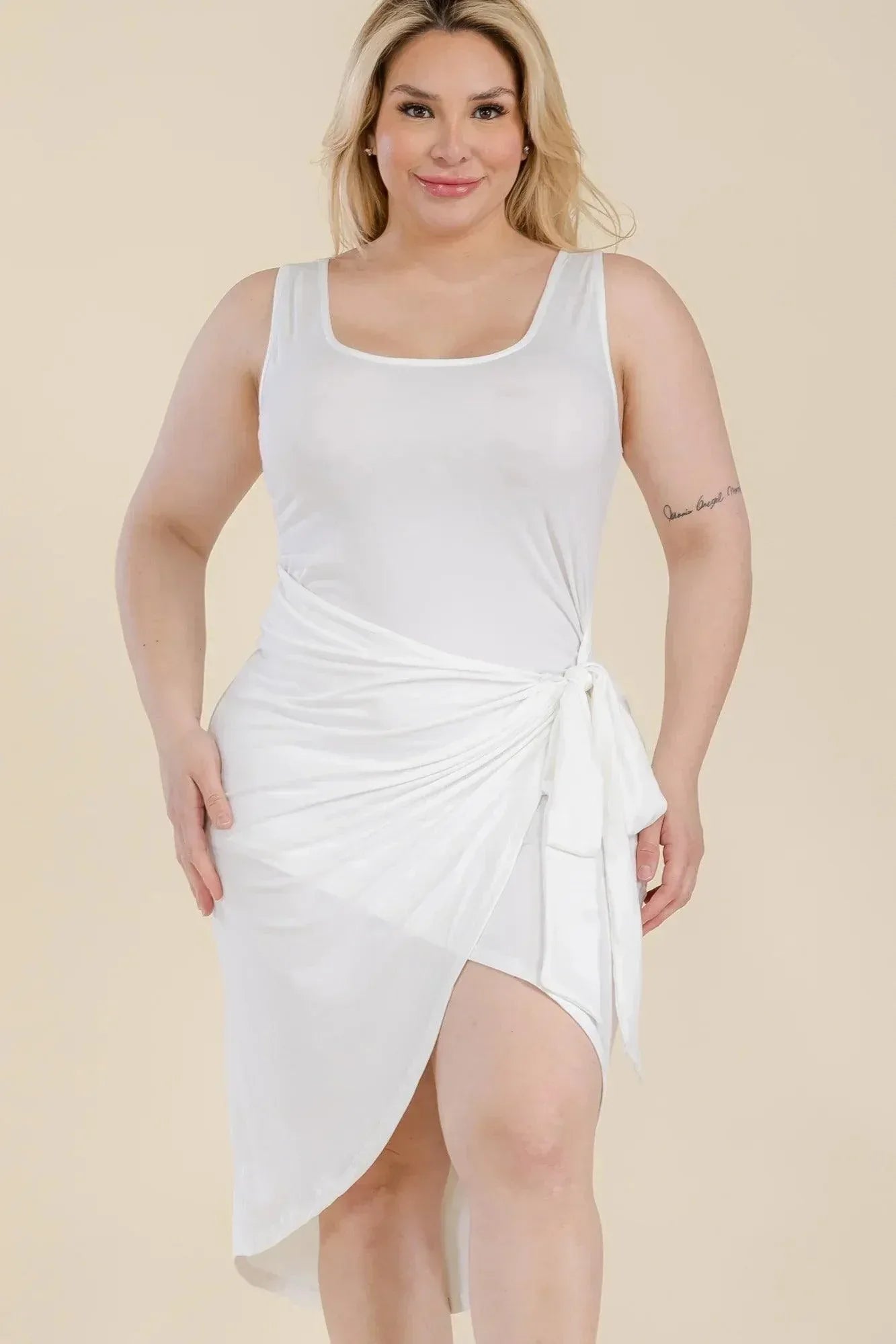 Plus Size Solid Wrap Front Tie Side Midi Dress | Mixtshop LLC