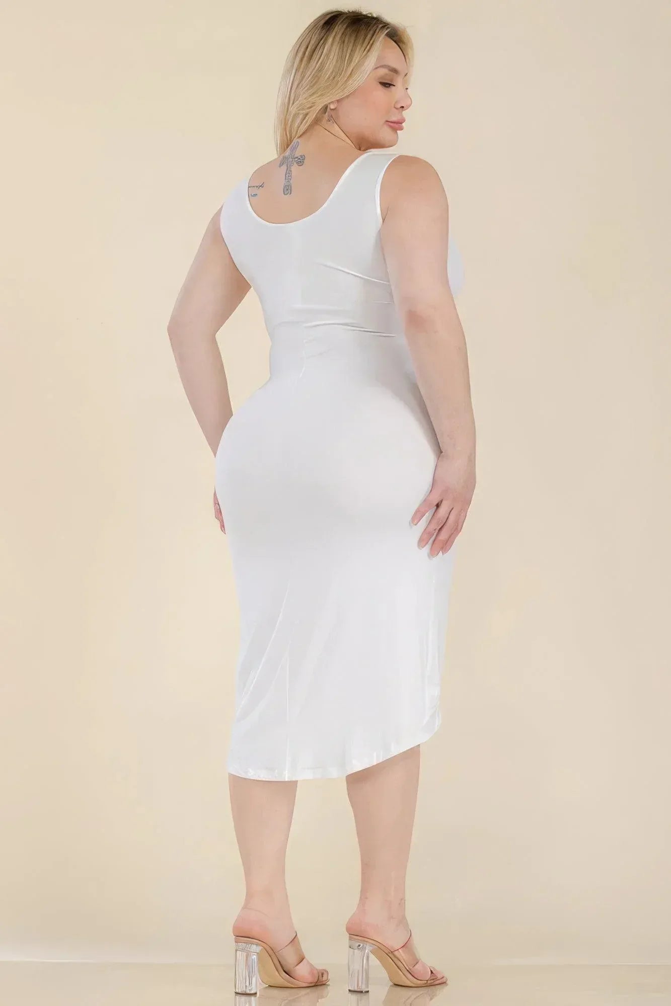 Plus Size Solid Wrap Front Tie Side Midi Dress | Mixtshop LLC