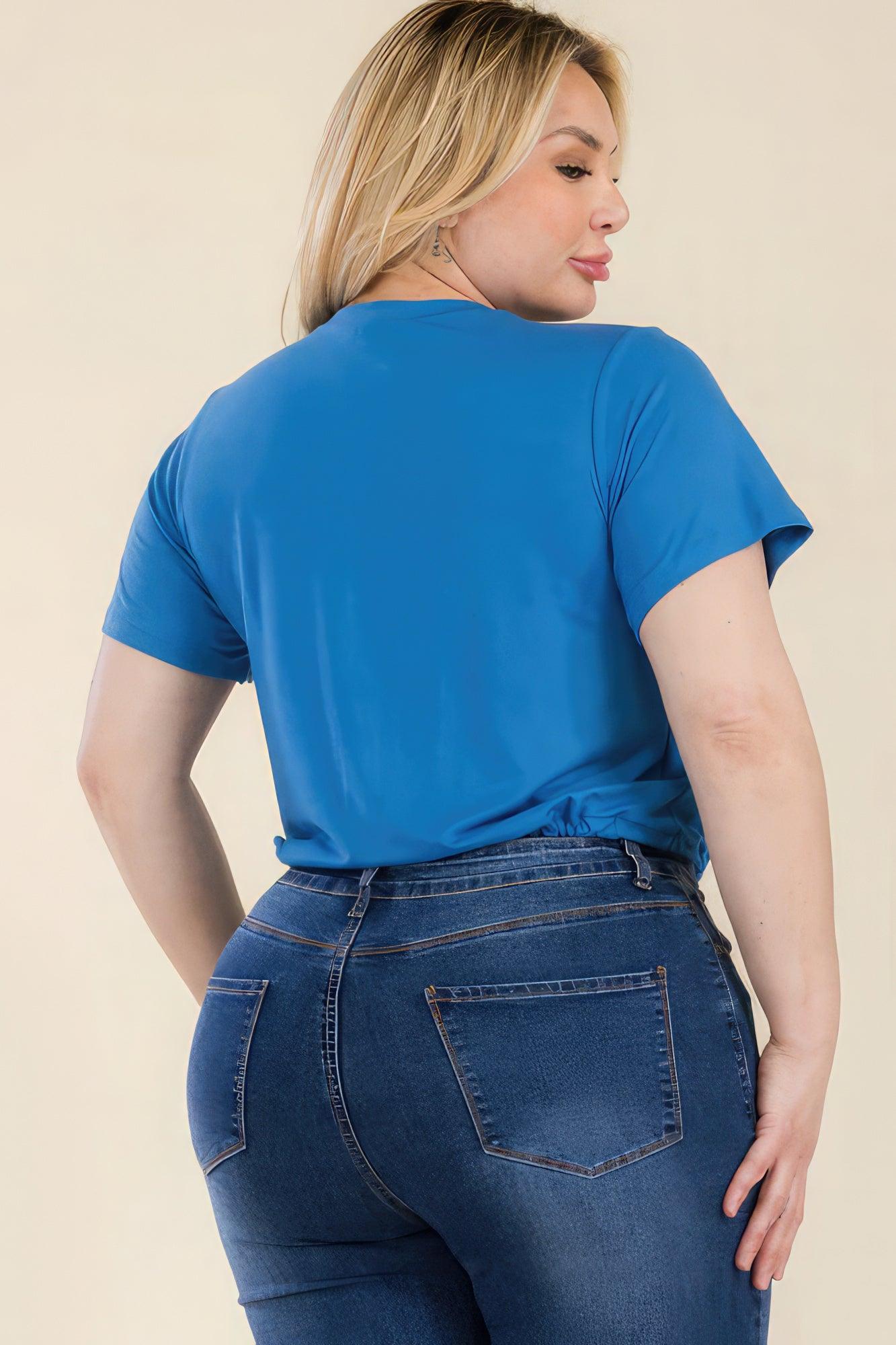 Plus Size Tie Front Drawstring Short Sleeve Crop Top | Mixtshop LLC