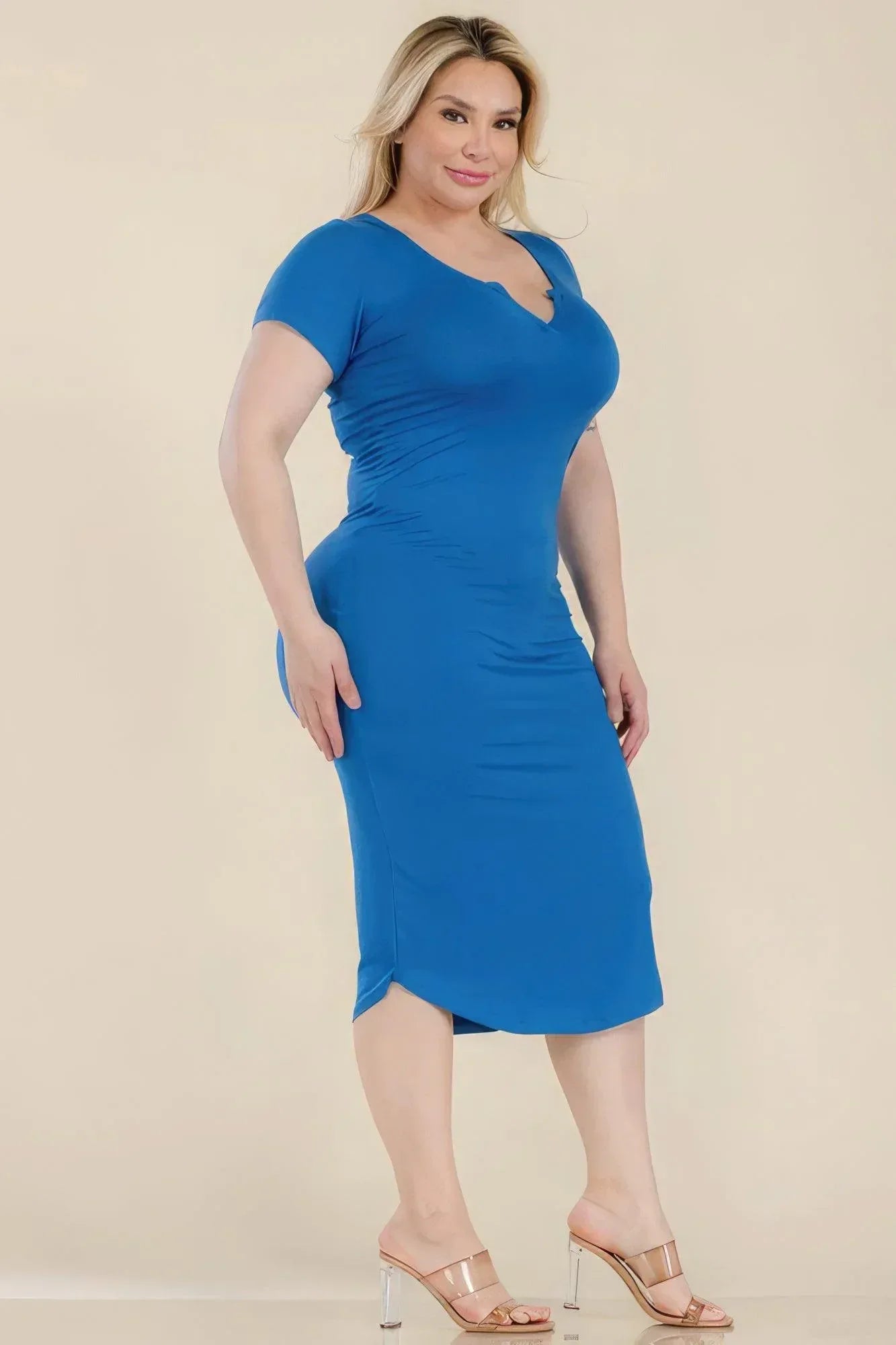 Plus Size Split Neck Bodycon Midi Dress | Mixtshop LLC