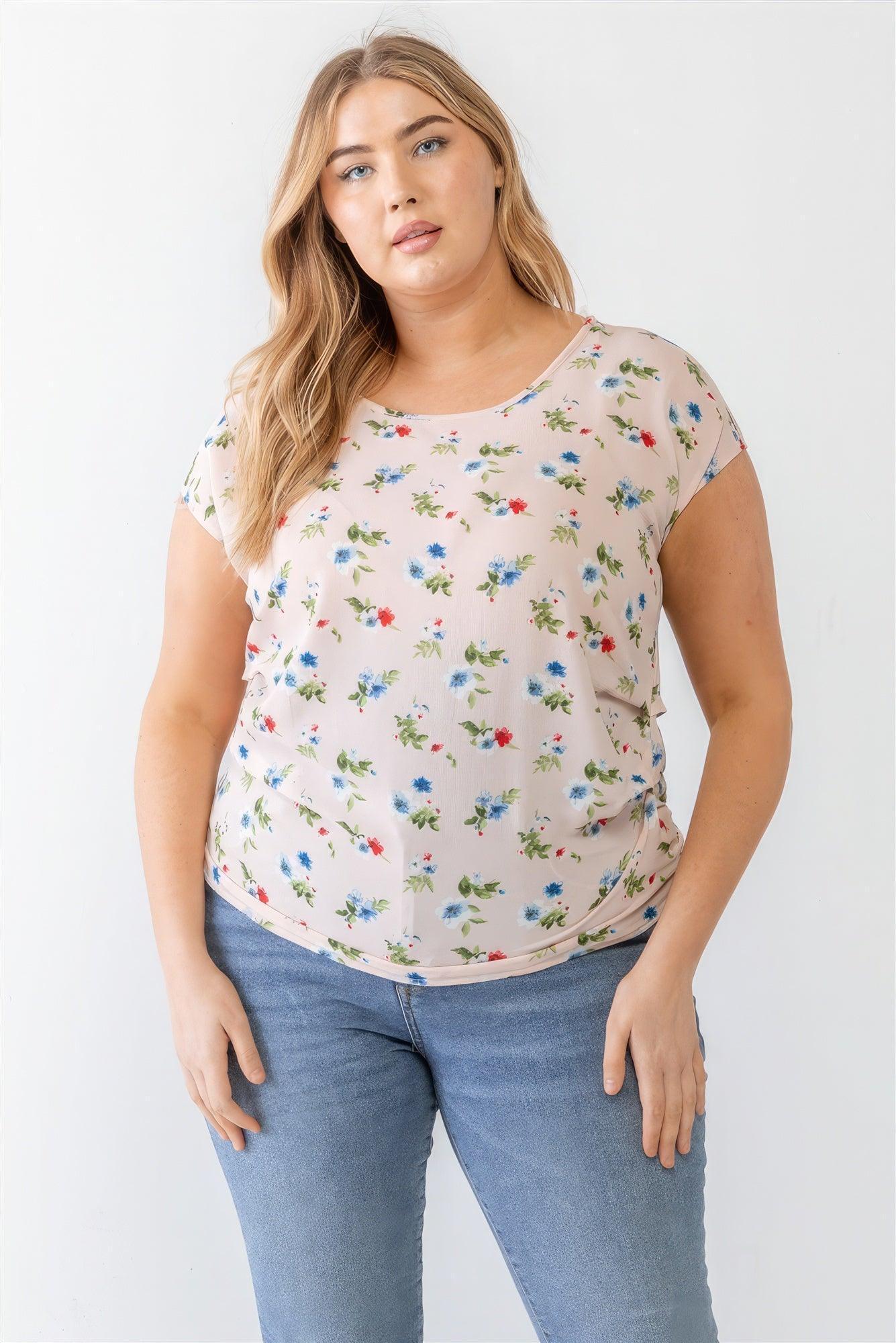 Plus Flower Print Ruched Top | Mixtshop LLC Main image