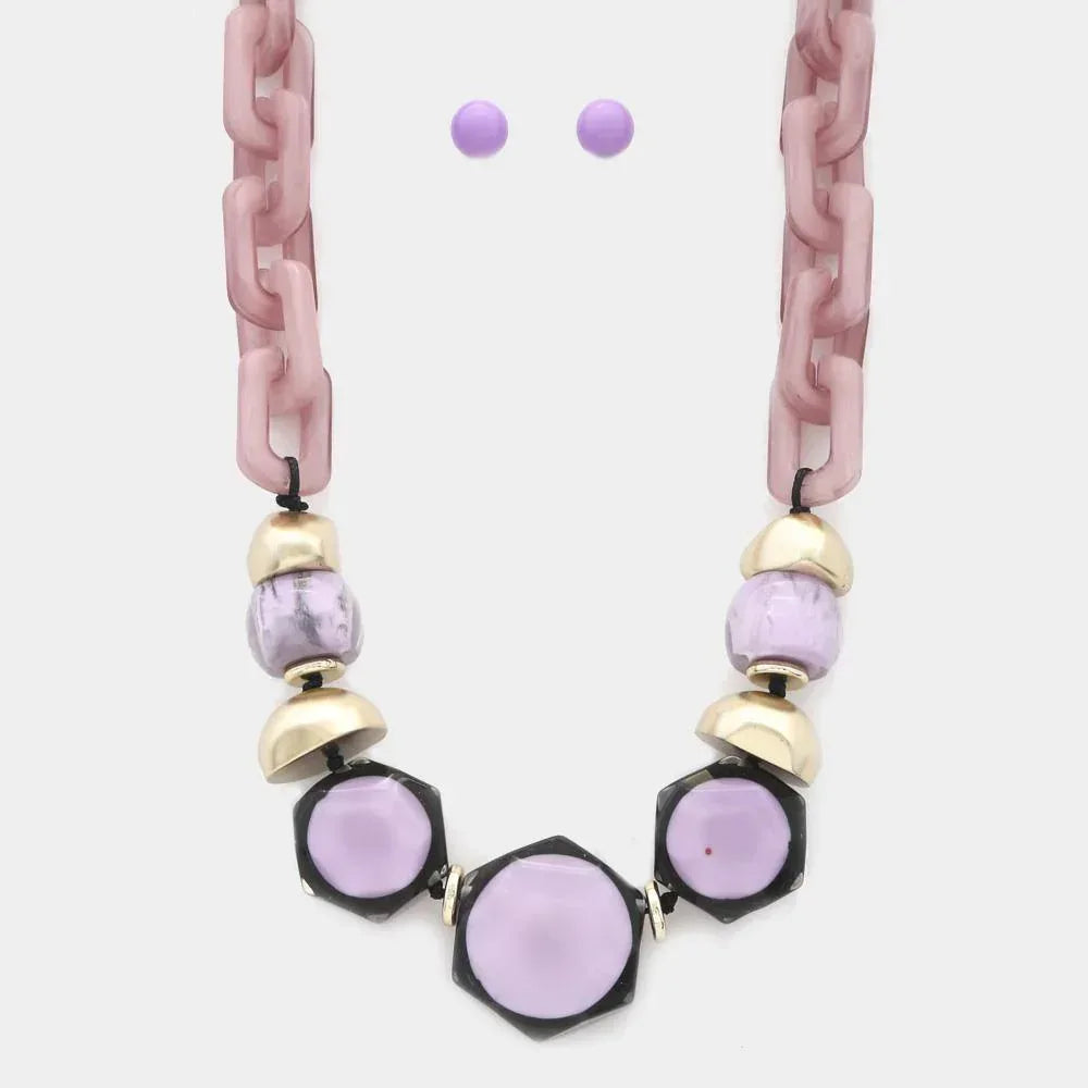 Hexagon Shape Link Oval Link Necklace | Mixtshop LLC Main image