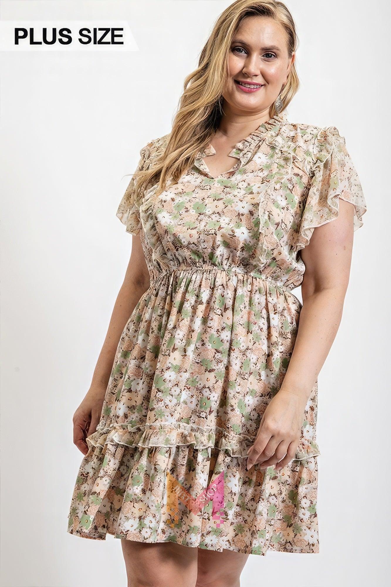 Floral Printed Ruffle Detail Dress With Elastic Waist | Mixtshop LLC Main image