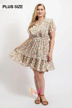 Floral Printed Ruffle Detail Dress With Elastic Waist | Mixtshop LLC