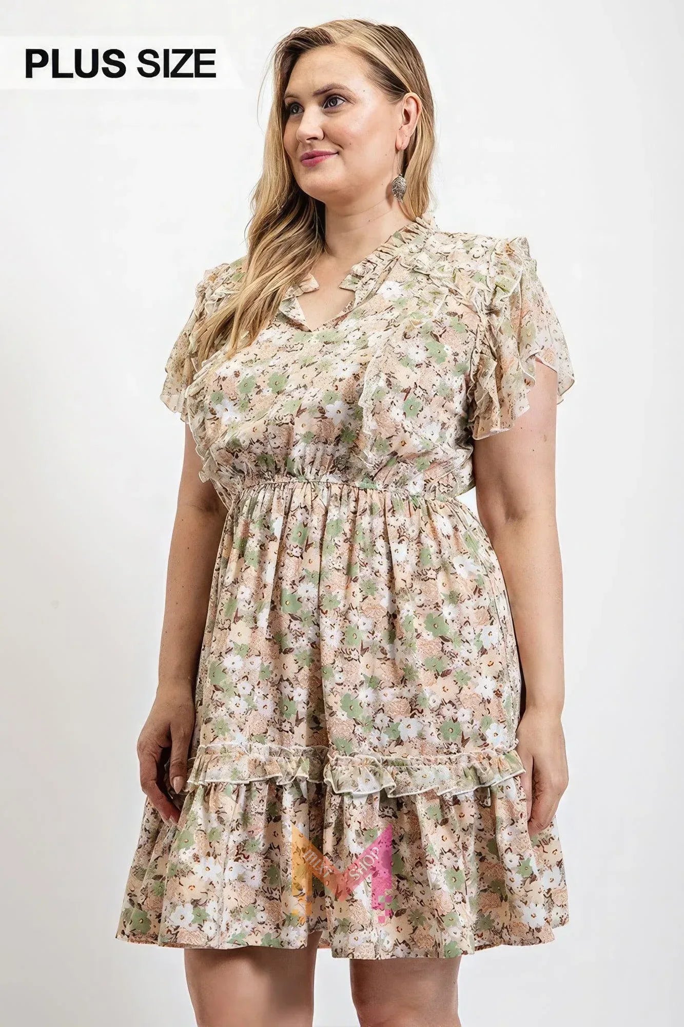 Floral Printed Ruffle Detail Dress With Elastic Waist | Mixtshop LLC