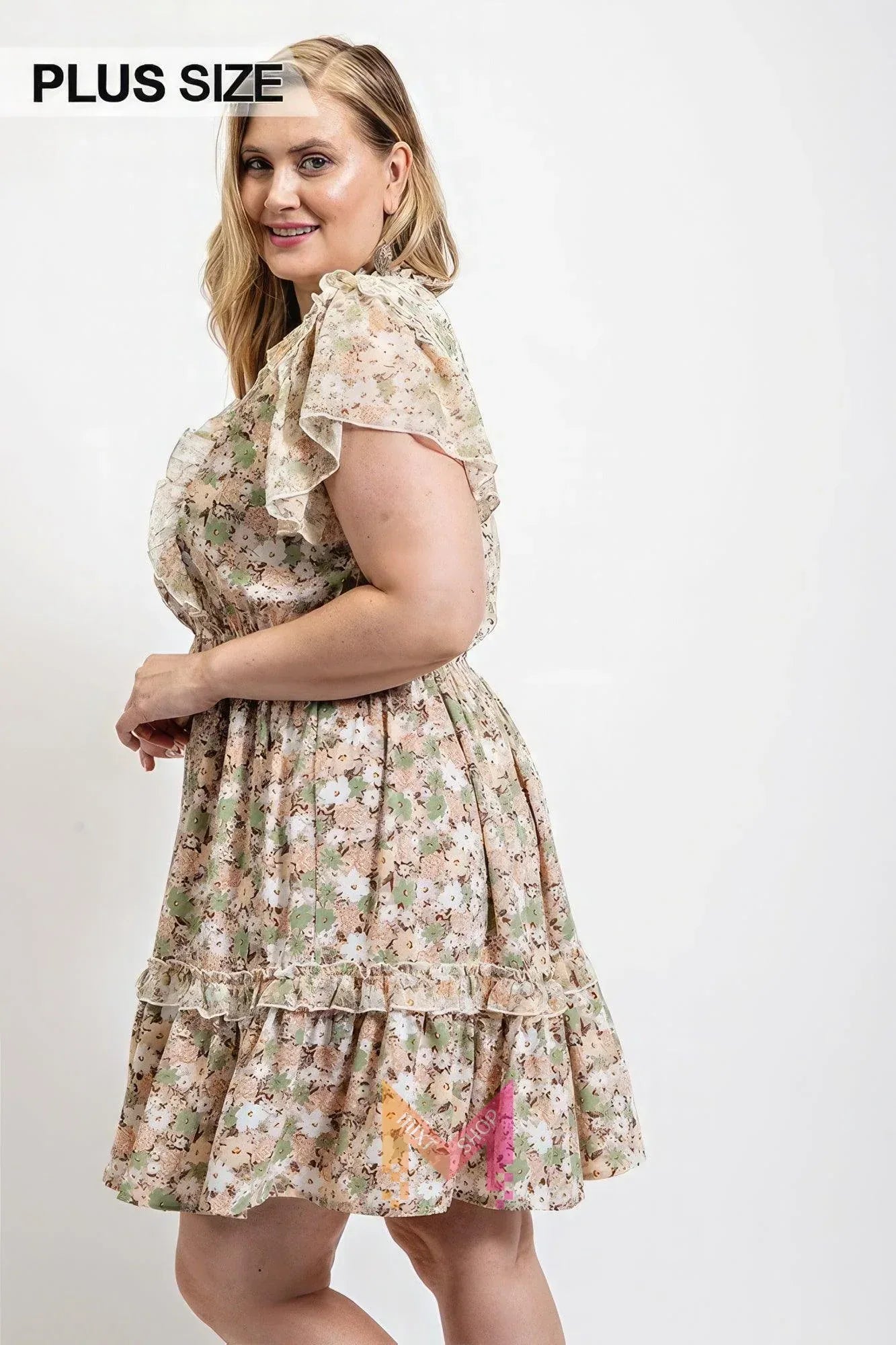 Floral Printed Ruffle Detail Dress With Elastic Waist | Mixtshop LLC