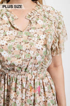 Floral Printed Ruffle Detail Dress With Elastic Waist | Mixtshop LLC