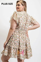 Floral Printed Ruffle Detail Dress With Elastic Waist | Mixtshop LLC