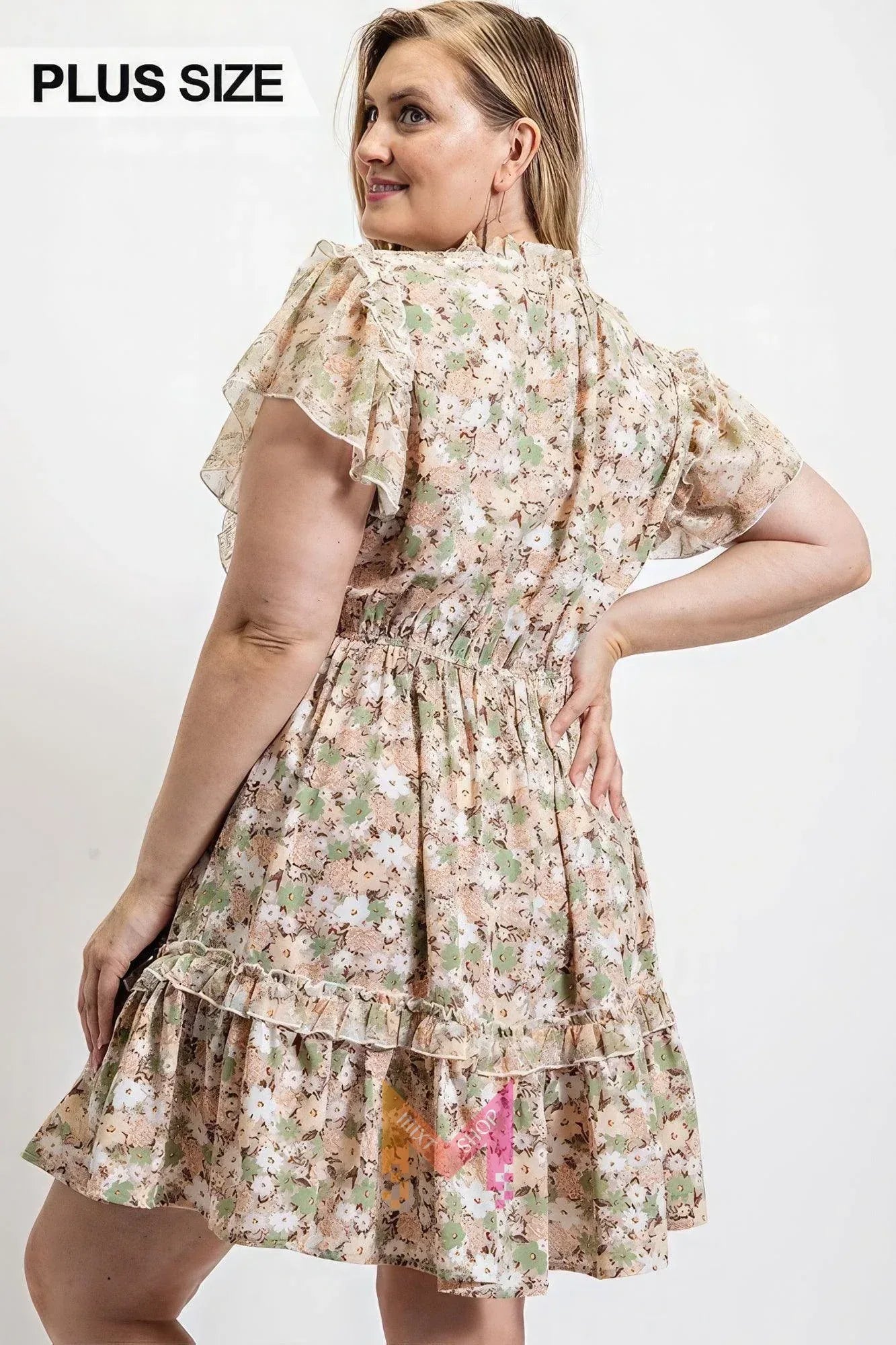 Floral Printed Ruffle Detail Dress With Elastic Waist | Mixtshop LLC