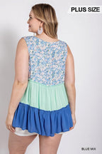 Floral Color Block Ruffle Detail Tiered V-neck Top | Mixtshop LLC