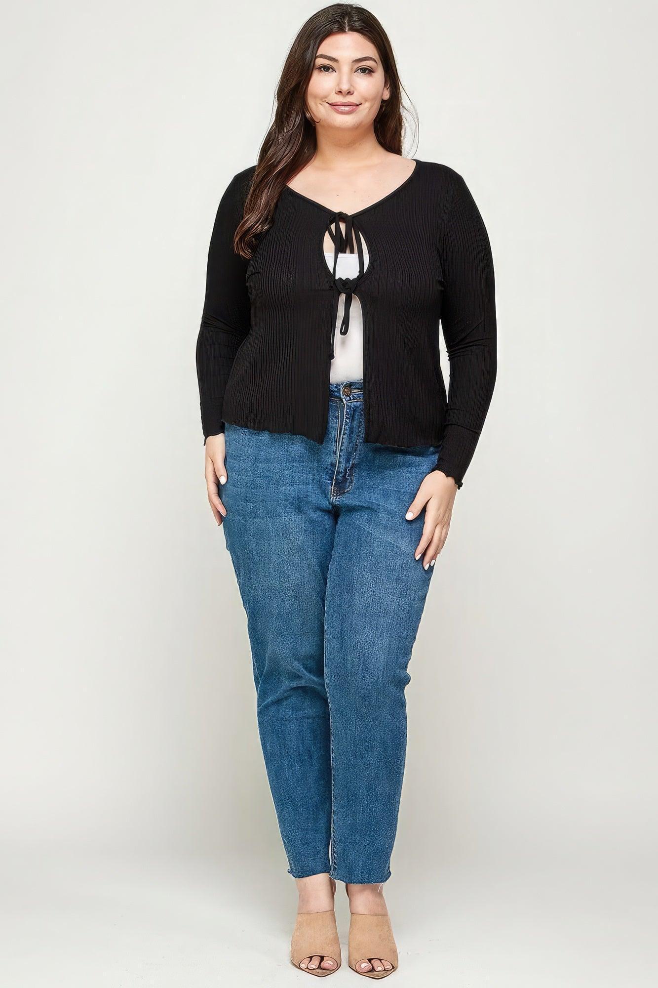 Solid Ribbed Pointelle Cardigan Secondary image