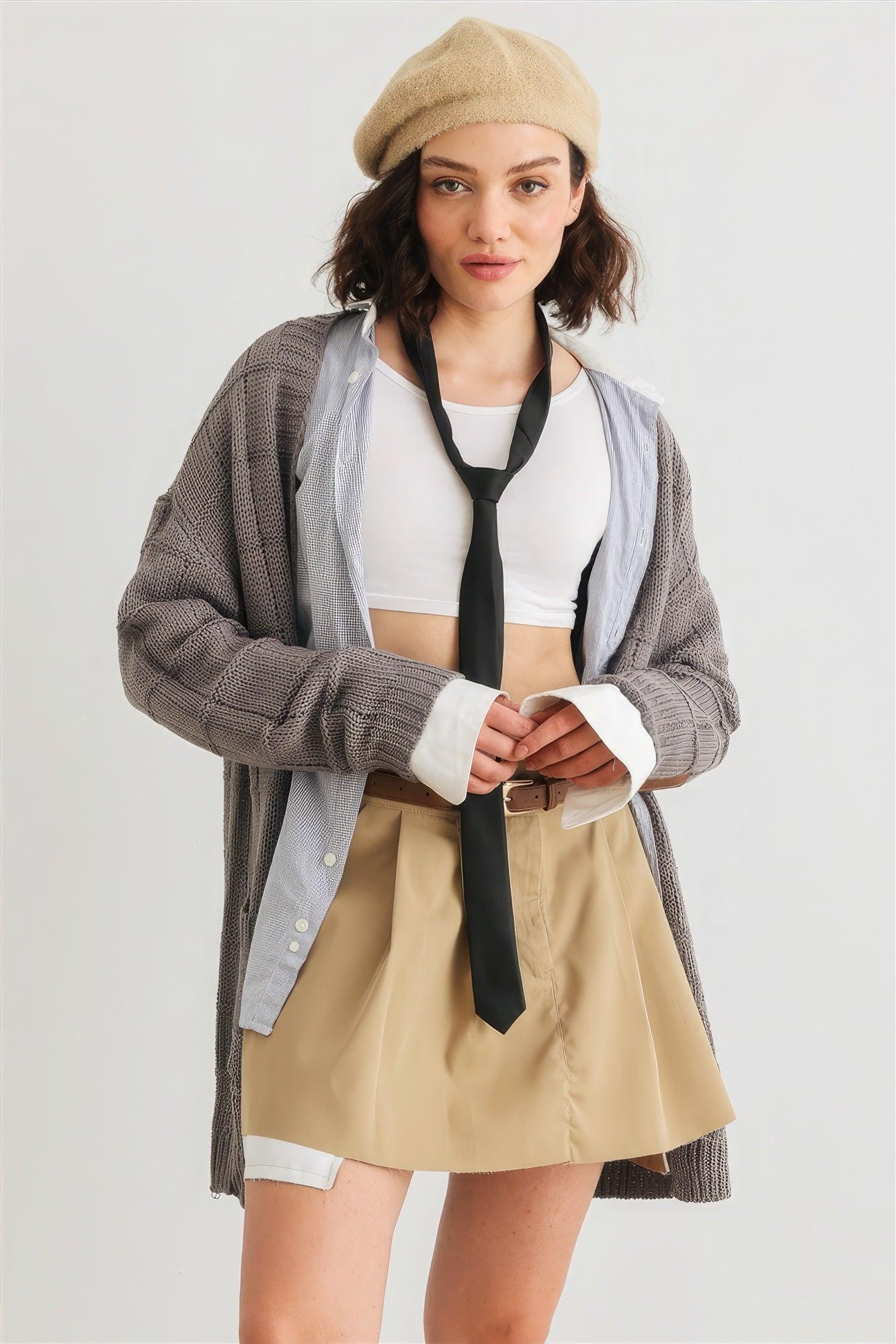 Knit Two Pocket Long Sleeve Open Front Cardigan | Mixtshop LLC Main image