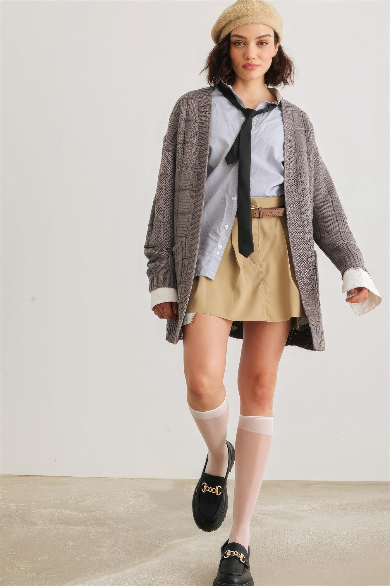 Knit Two Pocket Long Sleeve Open Front Cardigan Secondary image