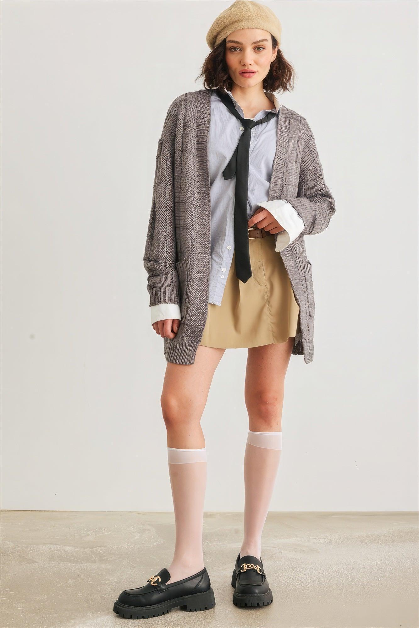 Knit Two Pocket Long Sleeve Open Front Cardigan | Mixtshop LLC