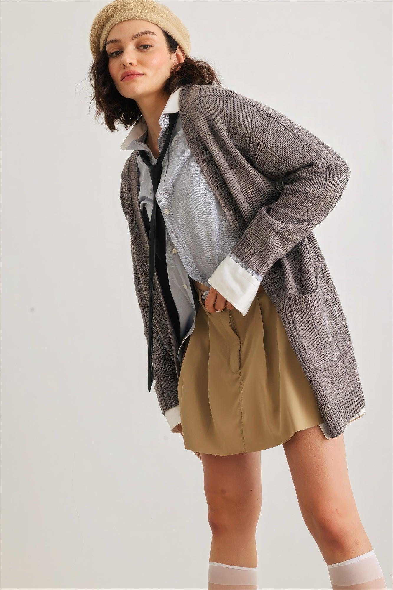 Knit Two Pocket Long Sleeve Open Front Cardigan | Mixtshop LLC
